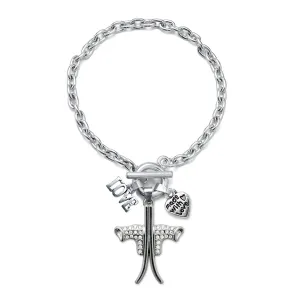 Silver Love Skiing Charm Toggle Bracelet