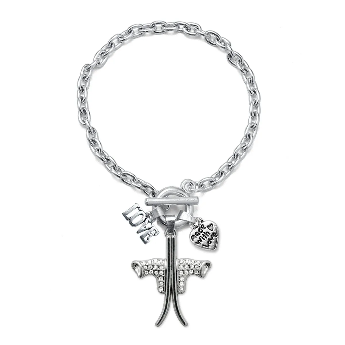 Silver Love Skiing Charm Toggle Bracelet