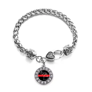 Silver Michigan Thin Red Line Circle Charm Braided Bracelet