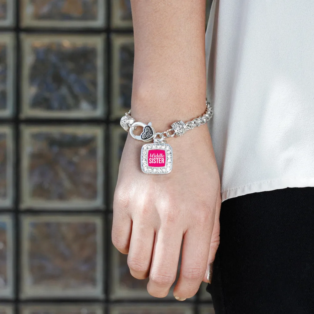 Silver Middle Sister Square Charm Braided Bracelet