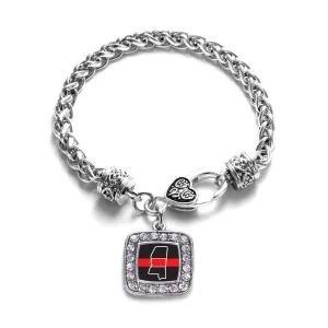 Silver Mississippi Thin Red Line Square Charm Braided Bracelet