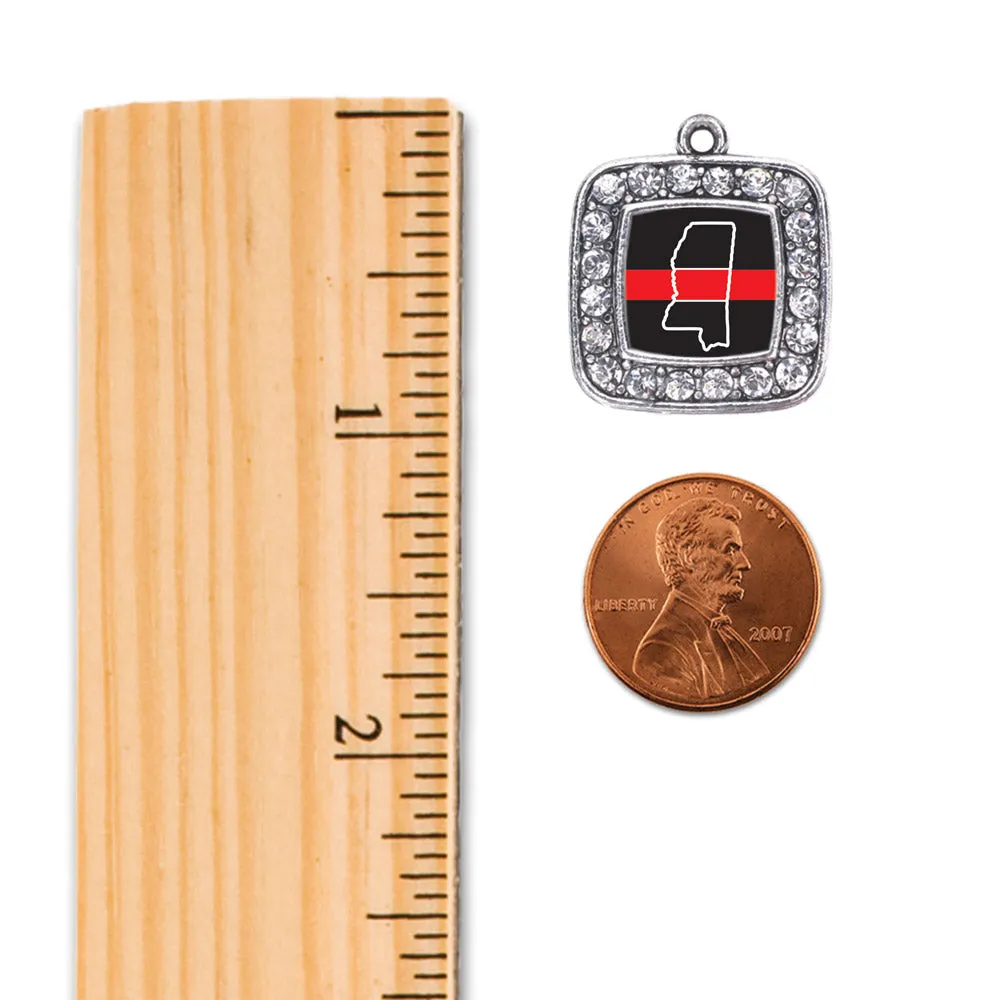 Silver Mississippi Thin Red Line Square Charm Braided Bracelet