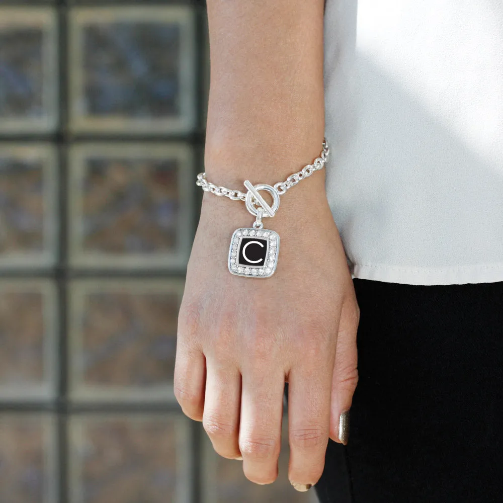 Silver My Initials - Letter C Square Charm Toggle Bracelet
