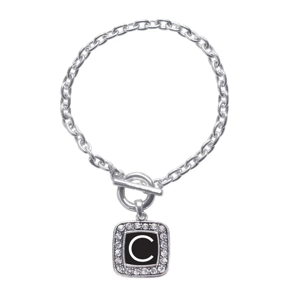 Silver My Initials - Letter C Square Charm Toggle Bracelet