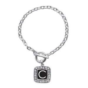 Silver My Initials - Letter C Square Charm Toggle Bracelet
