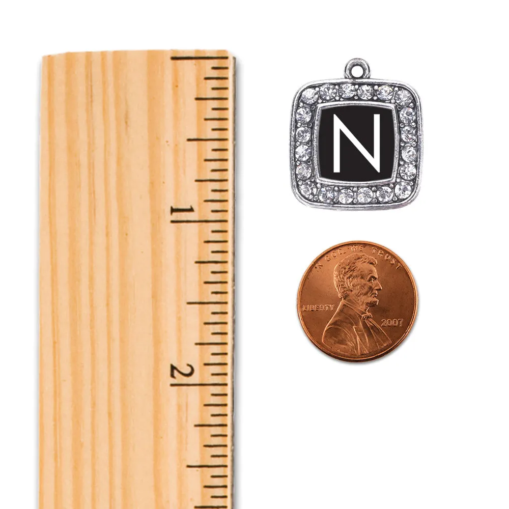 Silver My Initials - Letter N Square Charm Braided Bracelet