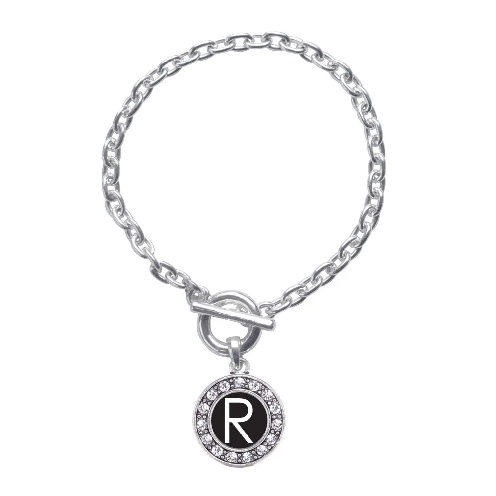 Silver My Initials - Letter R Circle Charm Toggle Bracelet