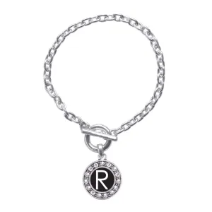 Silver My Initials - Letter R Circle Charm Toggle Bracelet