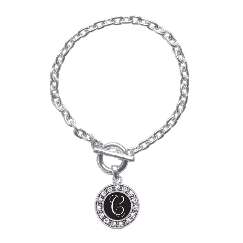Silver My Script Initials - Letter C Circle Charm Toggle Bracelet