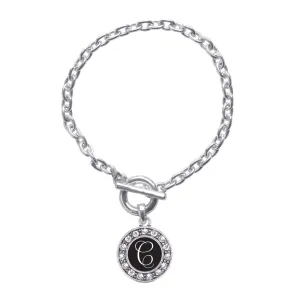 Silver My Script Initials - Letter C Circle Charm Toggle Bracelet