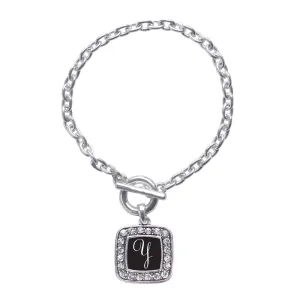Silver My Script Initials - Letter Y Square Charm Toggle Bracelet