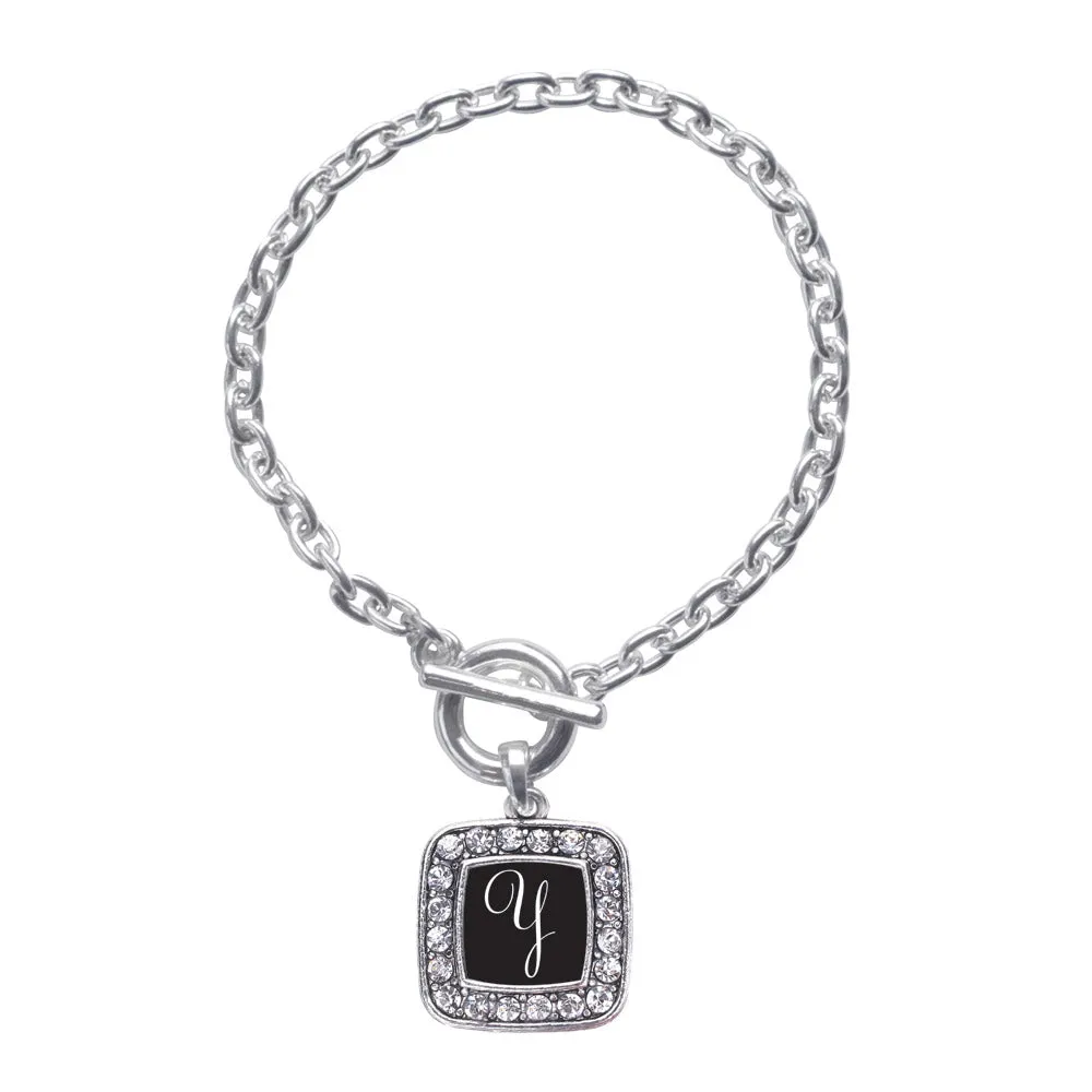 Silver My Script Initials - Letter Y Square Charm Toggle Bracelet