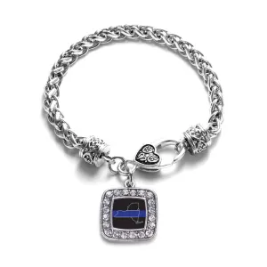 Silver New York Thin Blue Line Square Charm Braided Bracelet