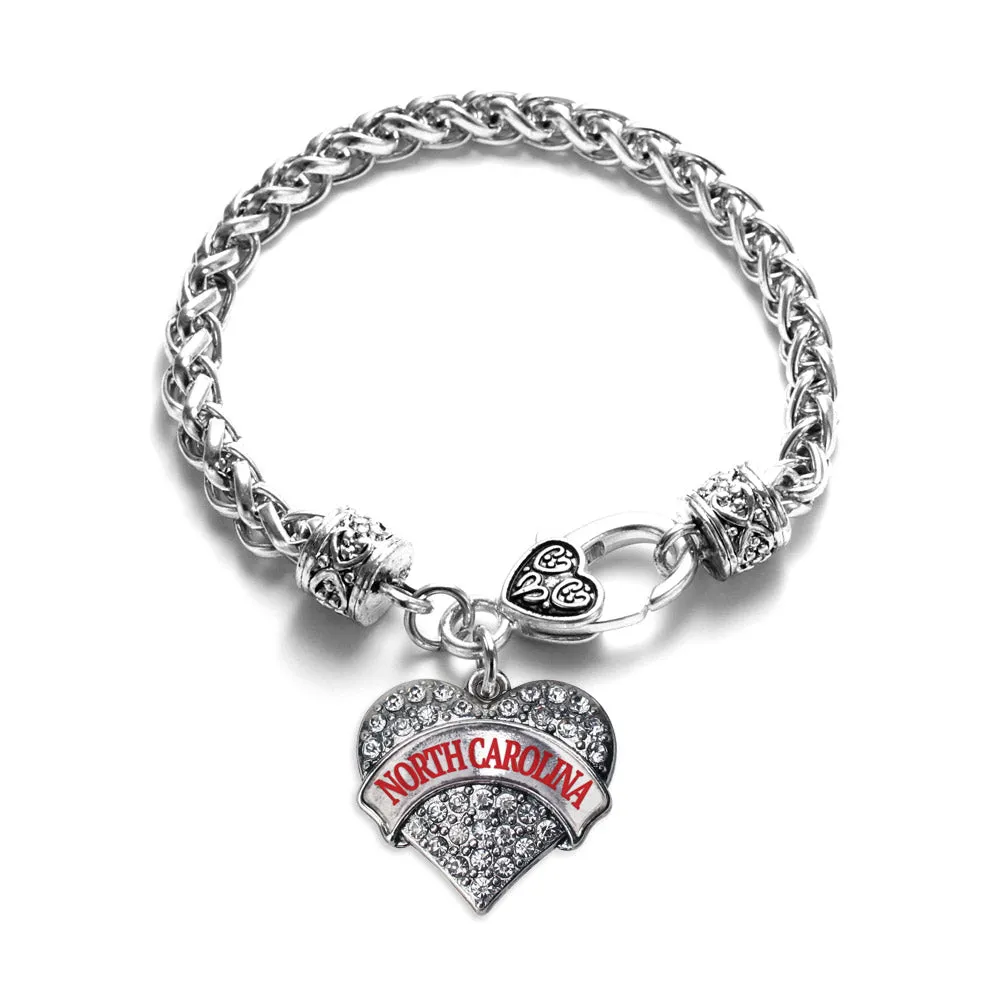 Silver North Carolina Pave Heart Charm Braided Bracelet