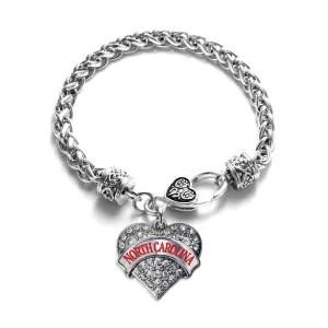 Silver North Carolina Pave Heart Charm Braided Bracelet