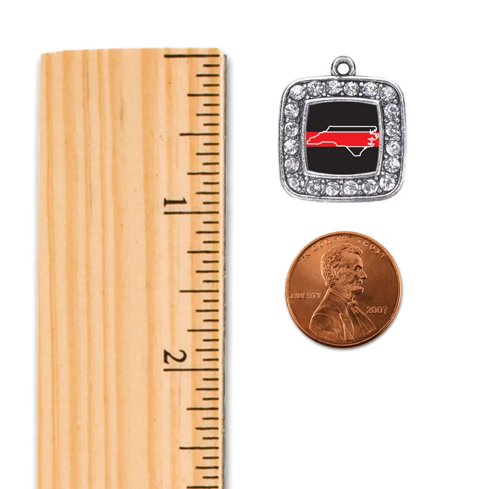 Silver North Carolina Thin Red Line Square Charm Braided Bracelet