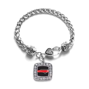 Silver North Carolina Thin Red Line Square Charm Braided Bracelet
