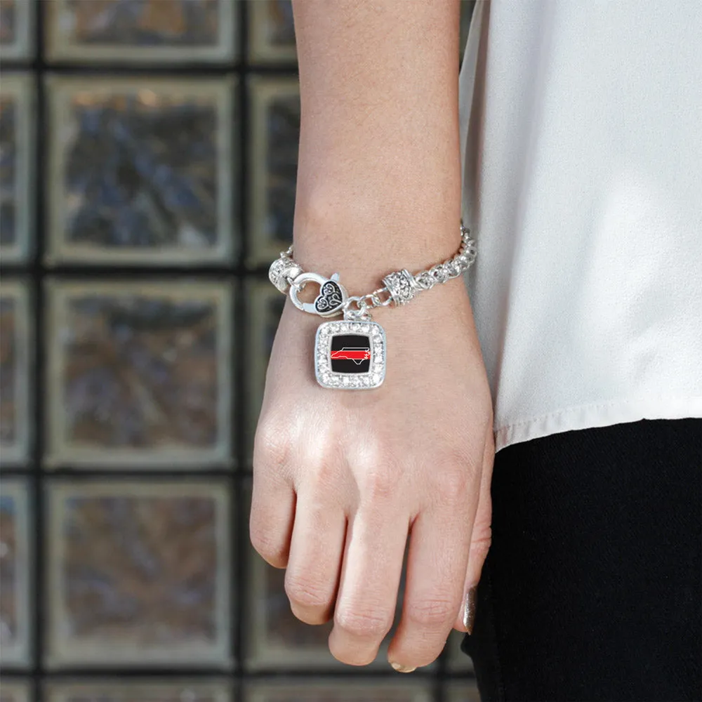 Silver North Carolina Thin Red Line Square Charm Braided Bracelet