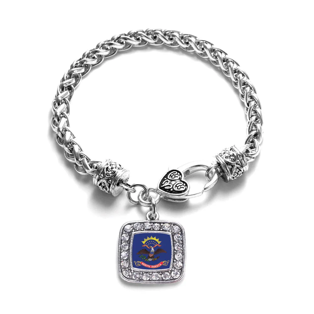 Silver North Dakota Flag Square Charm Braided Bracelet