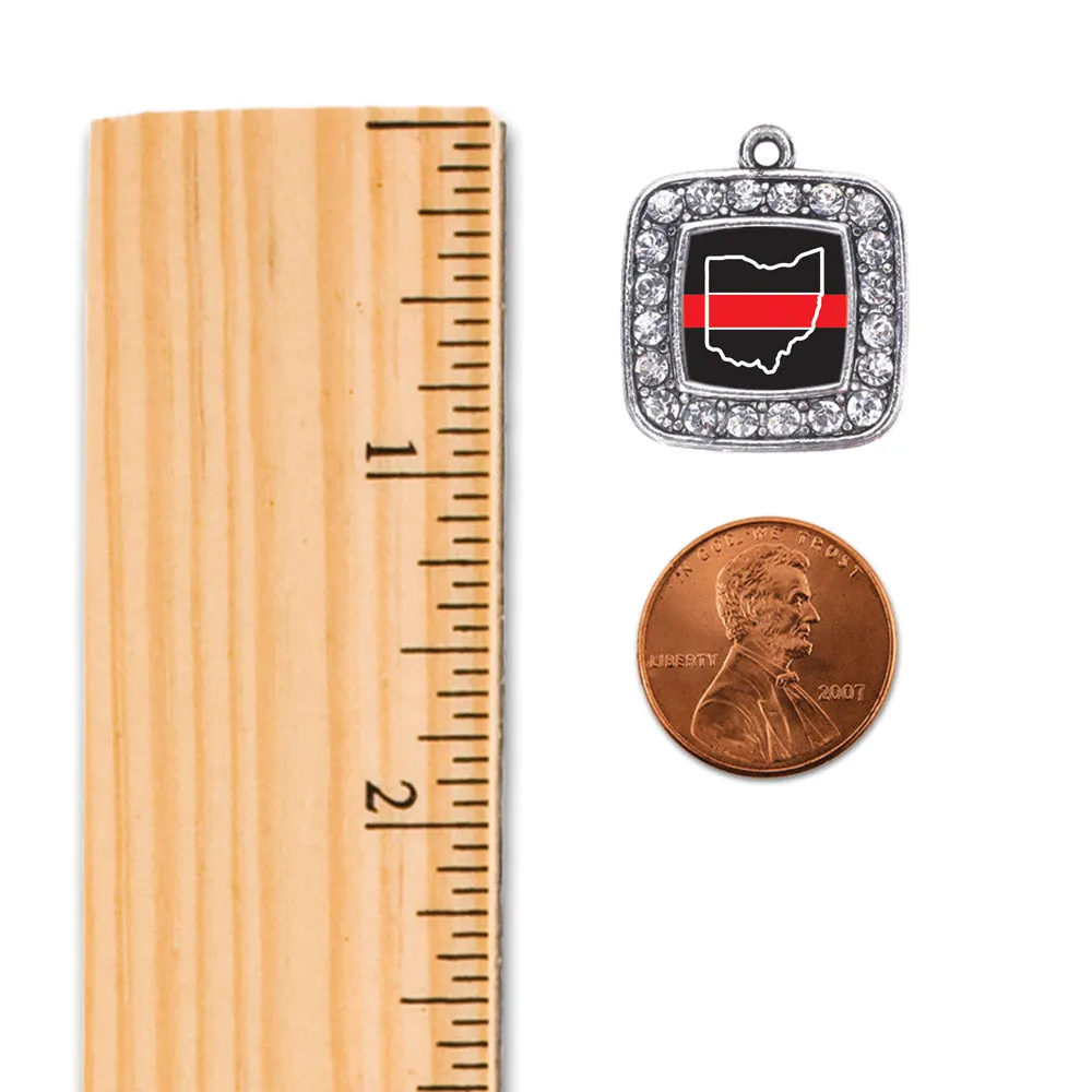 Silver Ohio Thin Red Line Square Charm Toggle Bracelet