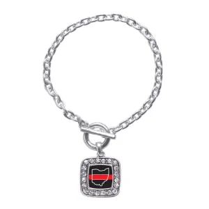 Silver Ohio Thin Red Line Square Charm Toggle Bracelet