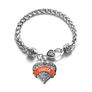 Silver Orange Fighter Pave Heart Charm Braided Bracelet