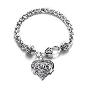 Silver Orchestra Pave Heart Charm Braided Bracelet