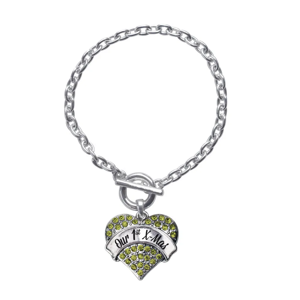 Silver Our 1st X-Mas Green Green Pave Heart Charm Toggle Bracelet