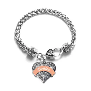 Silver Peach Besties Pave Heart Charm Braided Bracelet