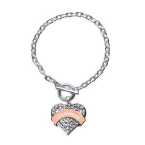 Silver Peach Bridesmaid Pave Heart Charm Toggle Bracelet