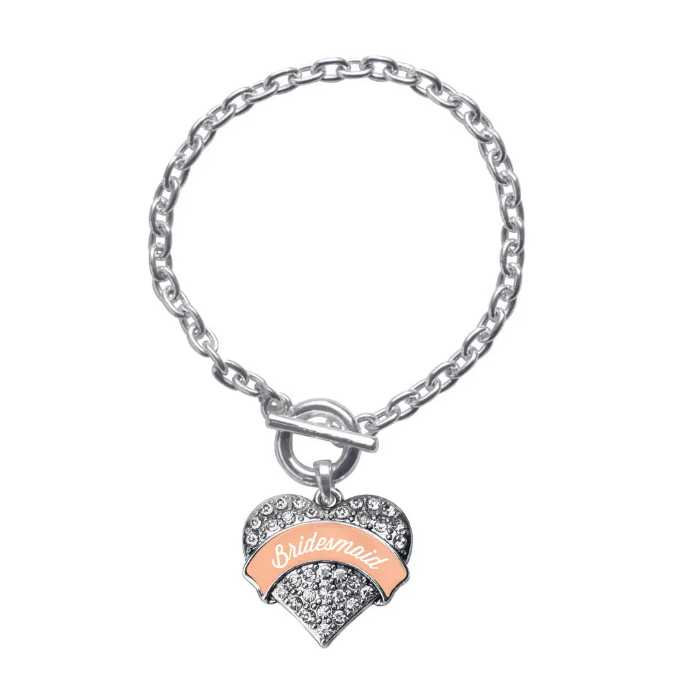 Silver Peach Bridesmaid Pave Heart Charm Toggle Bracelet