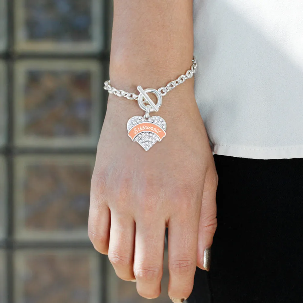 Silver Peach Bridesmaid Pave Heart Charm Toggle Bracelet