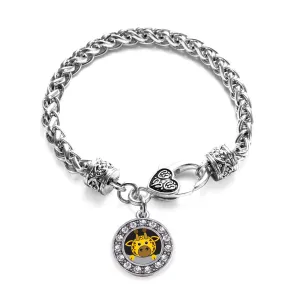 Silver Peeking Giraffe Circle Charm Braided Bracelet
