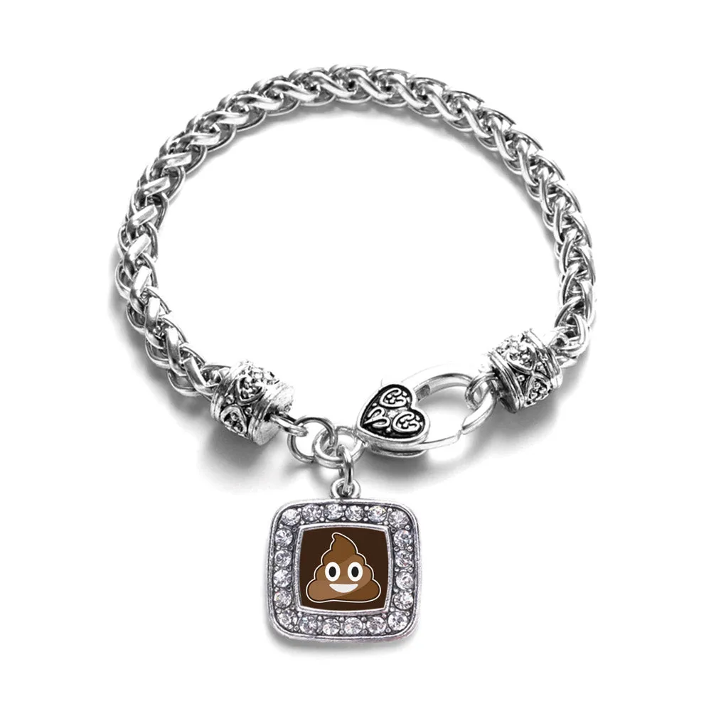 Silver Poop Emoji Square Charm Braided Bracelet