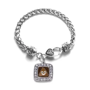 Silver Poop Emoji Square Charm Braided Bracelet