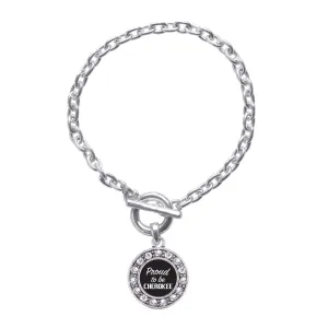 Silver Proud To Be Cherokee Circle Charm Toggle Bracelet