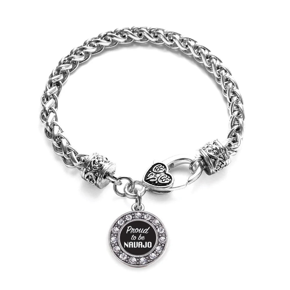 Silver Proud To Be Navajo Circle Charm Braided Bracelet
