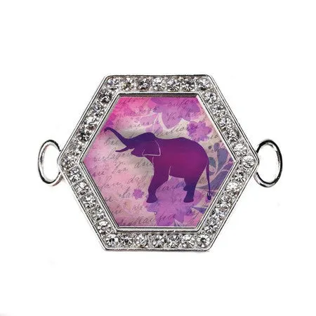 Silver Purple Elephant Hexagon Charm Bangle Bracelet