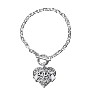Silver Rebels Pave Heart Charm Toggle Bracelet
