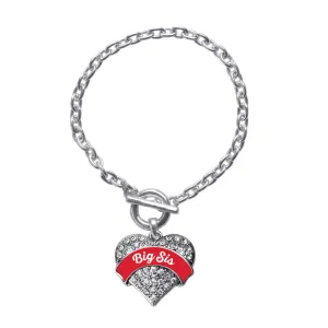 Silver Red Big Sis Pave Heart Charm Toggle Bracelet