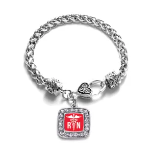 Silver Registered Nurse Square Charm Braided Bracelet