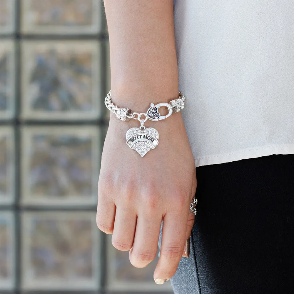 Silver Rott Mom Pave Heart Charm Braided Bracelet