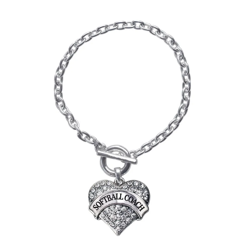 Silver Slow Pitch Pave Heart Charm Toggle Bracelet