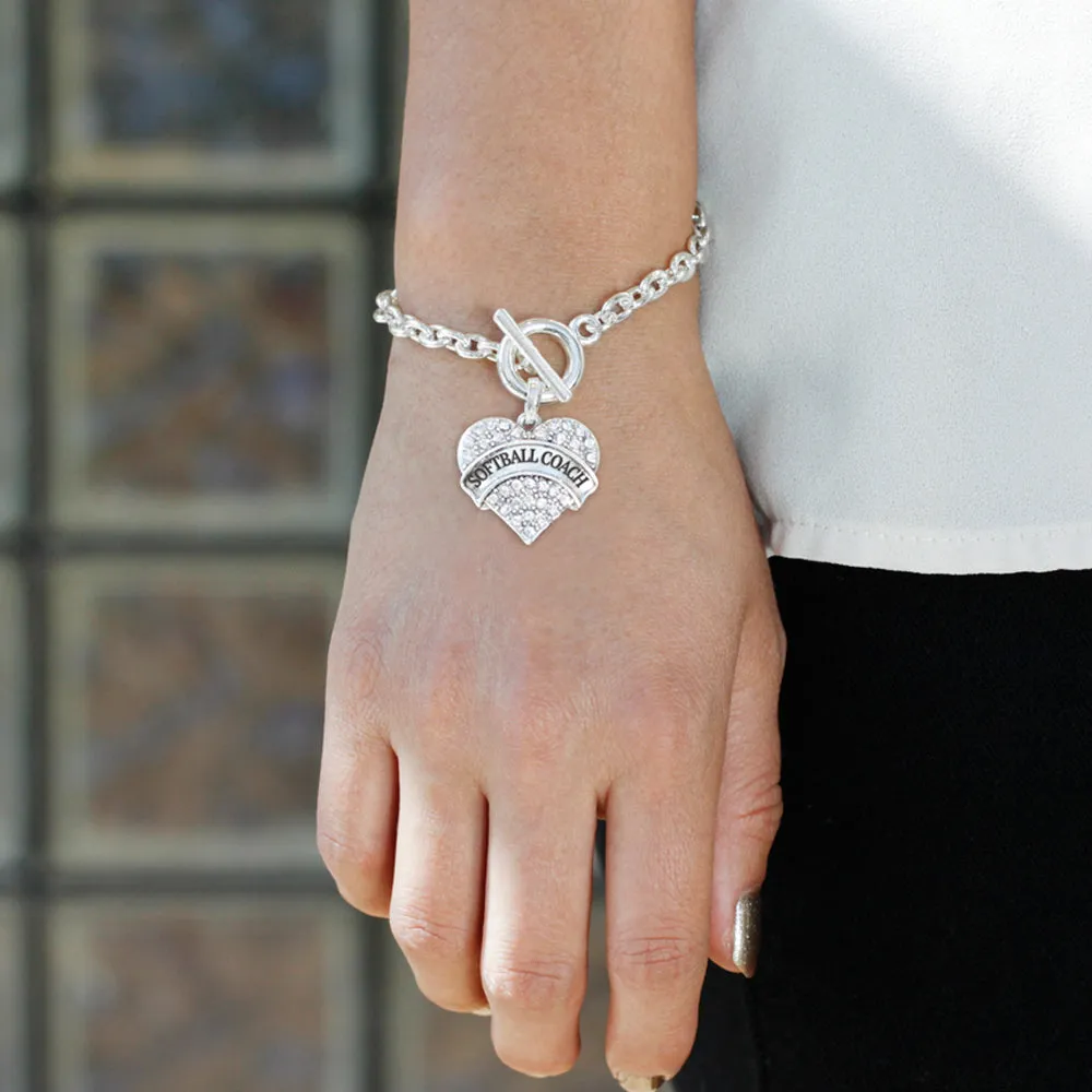 Silver Slow Pitch Pave Heart Charm Toggle Bracelet