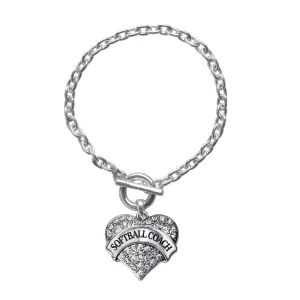 Silver Slow Pitch Pave Heart Charm Toggle Bracelet