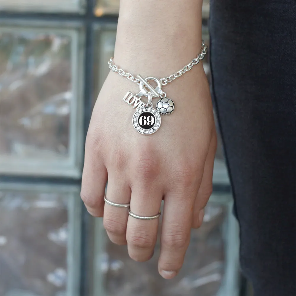 Silver Soccer - Sports Number 69 Circle Charm Toggle Bracelet