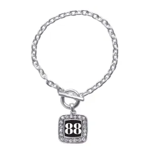 Silver Sport Number 88 Square Charm Toggle Bracelet