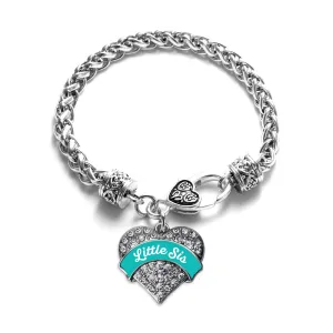 Silver Teal Little Sister Pave Heart Charm Braided Bracelet