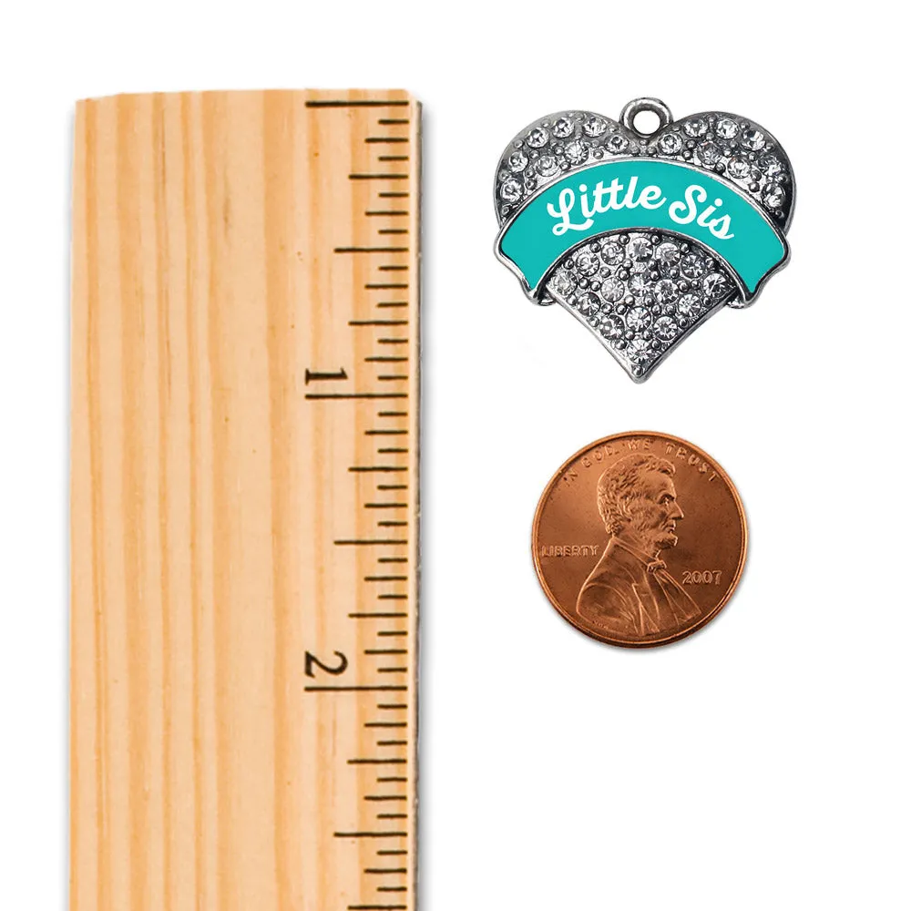 Silver Teal Little Sister Pave Heart Charm Braided Bracelet