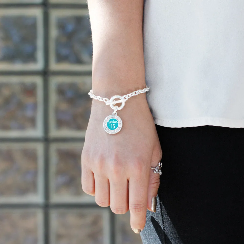 Silver Teal Senior '15 Circle Charm Toggle Bracelet